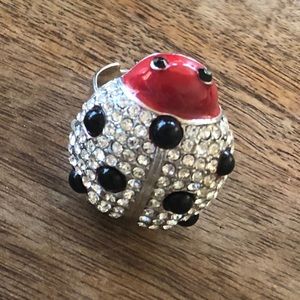 Adjustable ladybug rhinestone cocktail ring